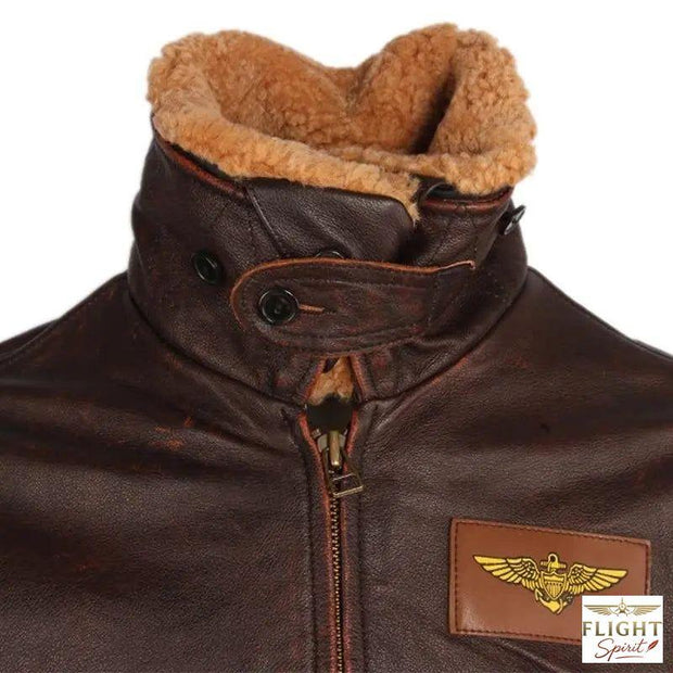 Männer-Lederjacke im Aviator-Stil aus braunem Rindsleder