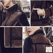 Damen Leder Bomberjacke Braun