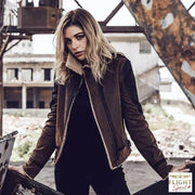 Damen Leder Bomberjacke Braun