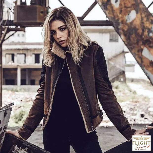 Damen Leder Bomberjacke Braun