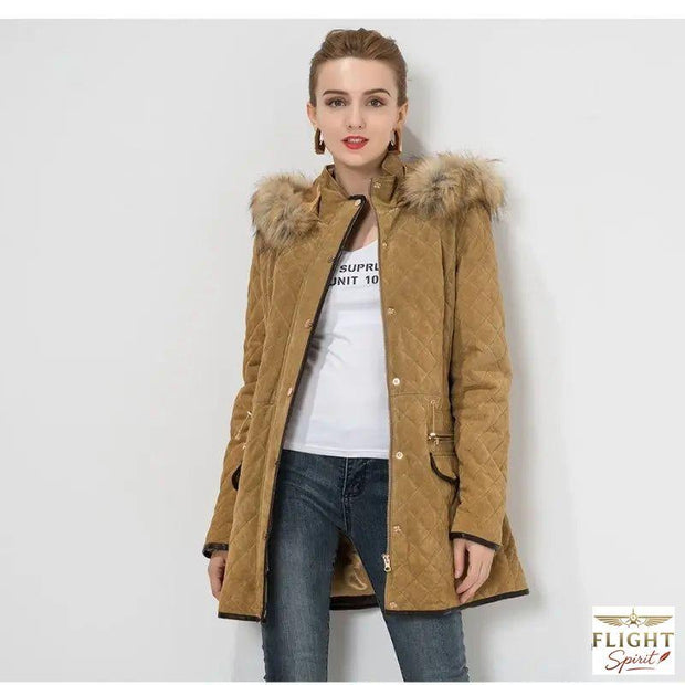 Damenschneejacke im Pilotenstil Camel