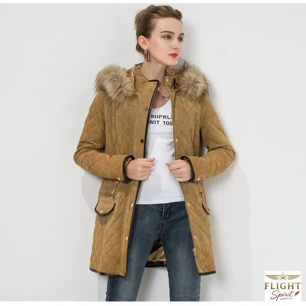 Damenschneejacke im Pilotenstil Camel