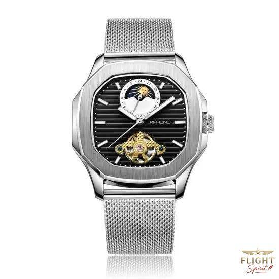 Automatik-Fliegeruhr aus Edelstahl, eckiges Design
