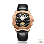 Automatik-Fliegeruhr mit schwarzem Lederarmband