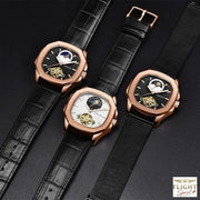 Automatik-Fliegeruhr mit schwarzem Lederarmband