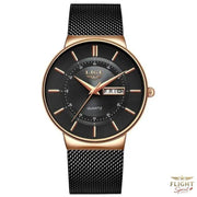 Schwarze Edelstahl-Fliegeruhr mit Armband
