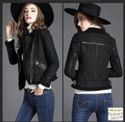 Damen-Lederjacke im Biker-Stil in Schwarz