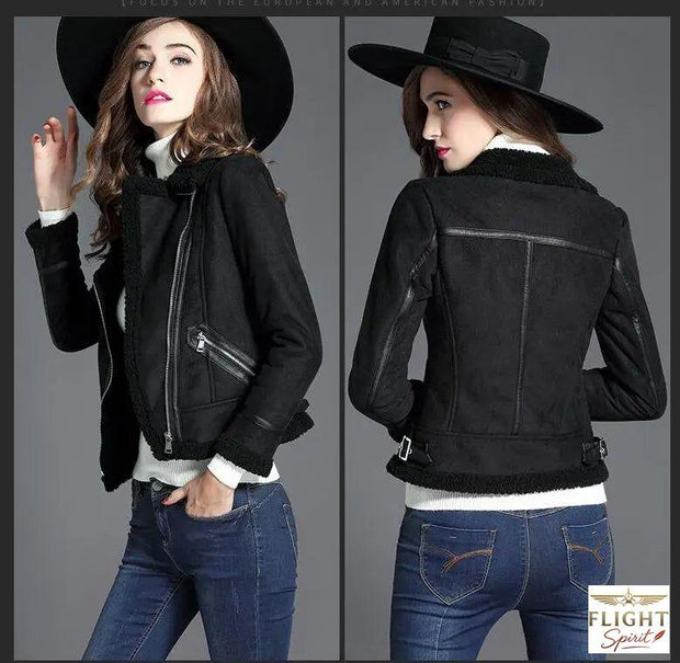 Damen-Lederjacke im Biker-Stil in Schwarz