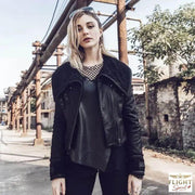 Damen Fliegerjacke aus schwarzem Wildleder