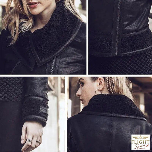 Damen Fliegerjacke aus schwarzem Wildleder