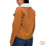 Damen Pilotjacke mit Schaffell-Kragen in Braun