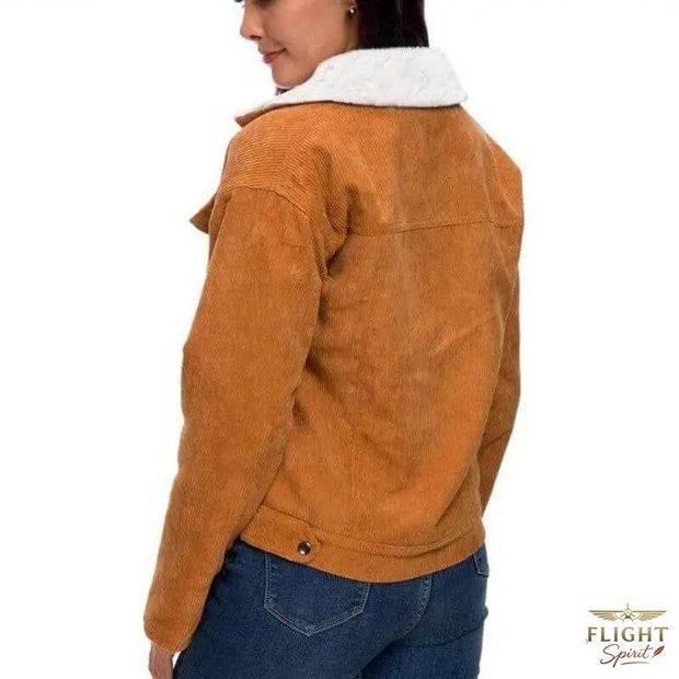 Damen Pilotjacke mit Schaffell-Kragen in Braun